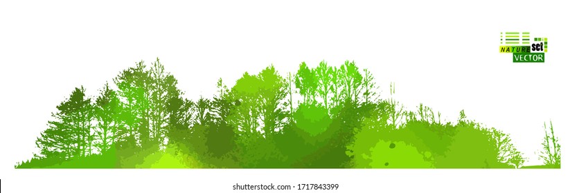 The silhouette of the landscape of nature. Colorful trees. Mixed media. Vector illustration