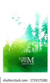 The silhouette of the landscape of nature. Colorful trees. Mixed media. Vector illustration