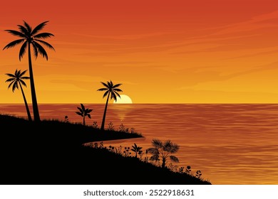 Silhouette landscape of scenery sunrise in ocean