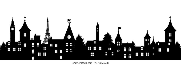 Silhouette Landscape, Townscape Vector Illustration