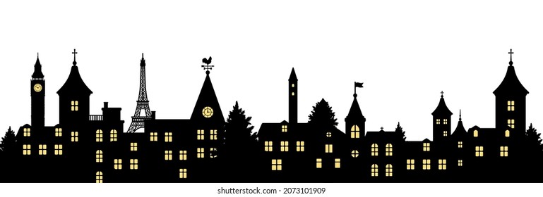 Silhouette landscape, townscape vector illustration