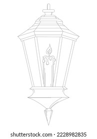 Silhouette lantern or hanging lamp and candles. Illustration icon symbol logo vector design vintage retro style.