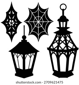 Silhueta de lanternas e teias de aranha