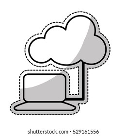 silhouette of laptop computer with cloud storage icon over white background. vector illustration