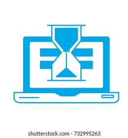silhouette laptop technology searching with hourglass icon