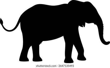Silhouette of a large african elephant walking with its trunk extended forward