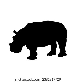 Silhouette of a large African savanna animal hippopotamus. Vector graphics.