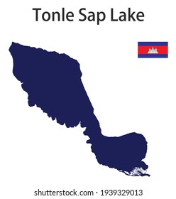 silhouette of a large Asian lake, the Tonle Sap, with the flags of the countries in which it is located vector illustration