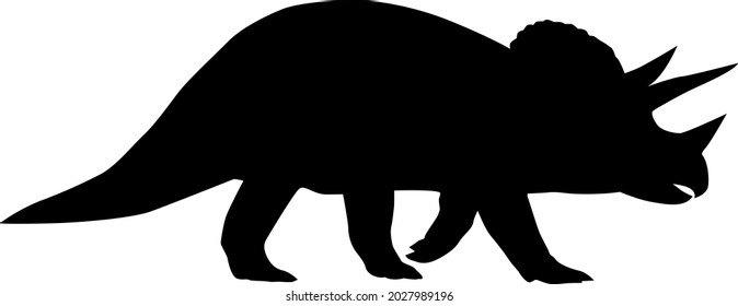 The silhouette of a large dinosaur with horns on its head. Collection of Jurassic animals. Black and white illustration of dinosaurs for children.