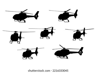 Silhouette of a large helicopter on a white background