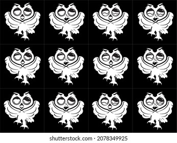 Silhouette of large Horned owl with lots of Facial expression