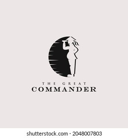 Silhouette of a large Military commander, the logo of a large commander with binoculars looking at the outside, vector illustration