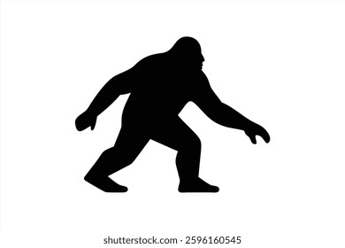 A silhouette of a large, mythical creature known for its elusive nature is depicted walking through a wooded area. The creature has a strong build and is mid stride, creating a sense of movement.