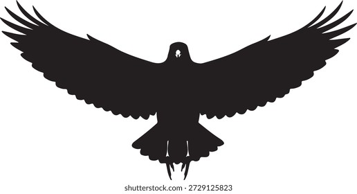 Silhouette of a large predatory bird like an eagle or hawk with wings spread in flight