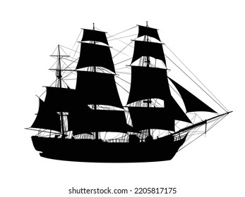 The Silhouette Of A Large Sailing Ship.
