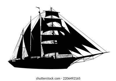 The Silhouette Of A Large Sailing Ship.
