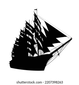 The Silhouette Of A Large Sailing Ship.
