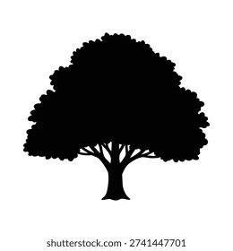 Silhouette of large tree at dusk minimalist black and white nature illustration