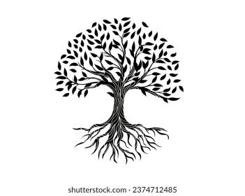 silueta de un gran árbol hasta sus raíces