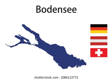 silhouette of a large world lake, the Bodensee, with the flags of the countries in which it is located vector illustration