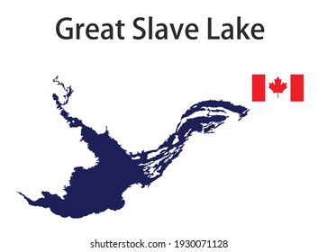 silhouette of a large world lake, the Great Slave, with the flags of the countries in which it is located vector illustration