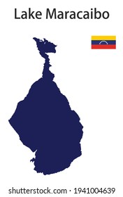 silhouette of a large world lake, the Maracaibo, with the flags of the countries in which it is located vector illustration
