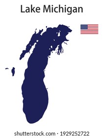 silhouette of a large world lake, the Michigan, with the flags of the countries in which it is located vector illustration