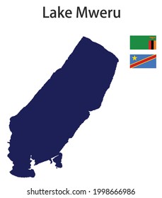 silhouette of a large world lake, the lake Mweru, with the flags of the countries in which it is located vector illustration