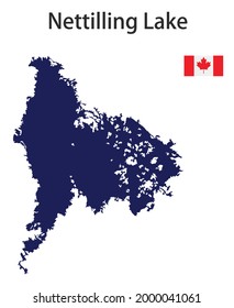 silhouette of a large world lake, the Nettilling, with the flags of the countries in which it is located vector illustration