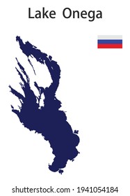 silhouette of a large world lake, the Onega, with the flags of the countries in which it is located vector illustration