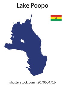 silhouette of a large world lake, the Poopo, with the flags of the countries in which it is located vector illustration