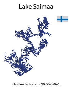 silueta de un gran lago mundial, el Saimaa, con las banderas de los países en los que se ubica ilustración vectorial