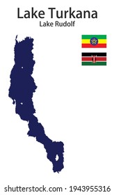 silhouette of a large world lake, the Turkana, with the flags of the countries in which it is located vector illustration