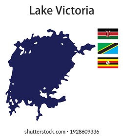 silhouette of a large world lake, the Victoria, with the flags of the countries in which it is located vector illustration