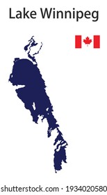 silhouette of a large world lake, the Winnipeg, with the flags of the countries in which it is located vector illustration