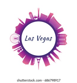 Silhouette Las Vegas skyline with colorful buildings. Circle style. Vector illustration.