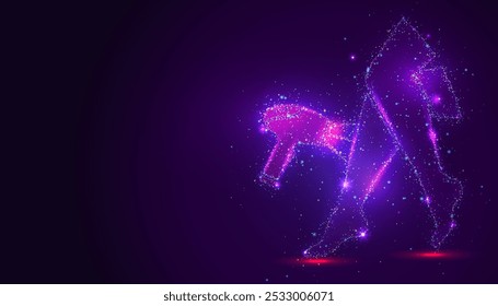 Silhouette of a laser and skin in glowing, multicolored dots, resembling stars. The particles create a sleek effect, representing the precision and innovation of the hair removal process.