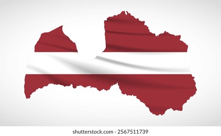 Silhouette of Latvia map filled with the Latvian flag design, symbolizing national pride, cultural heritage, and geographic identity.  
