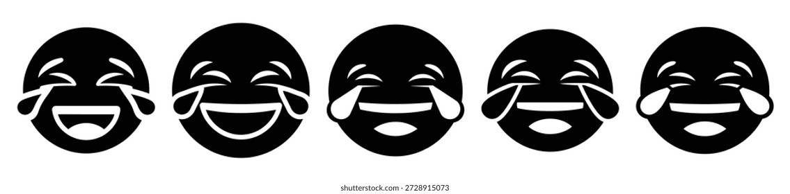 Silhueta de rir chorando face vetor ícone set. Silhueta engraçada design vetorial ilustração de stock