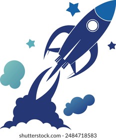 silhouette launching rocket vector design