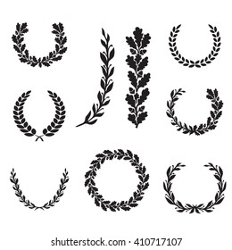 Silhouette laurel and oak wreaths in different  shapes - half circle, circle, branch svg