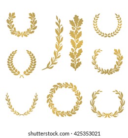 Silhouette laurel and oak wreaths in different  shapes - half circle, circle, branch svg