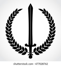 silhouette laurel wreath with sword