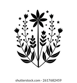 silhouette of lavender flowers black and white illustration