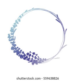 Silhouette of lavender wreath in blue and purple colors, isolated on white background.