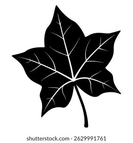 Silhouette of a leaf with detailed veins. Clean, graphic style ideal for nature-themed designs or botanical illustrations, black and white vector.
