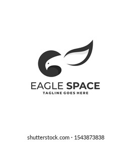 Silhouette Leaf with Eagle Space Illustration Vector Design Template. Suitable for Creative Industry, Multimedia, entertainment, Educations, Shop, and any related business