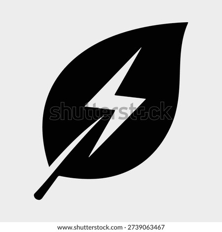 Silhouette leaf with lightning bolt symbol alternative energy Vector illustration