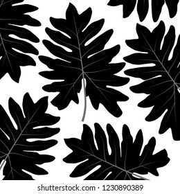 Silhouette of leaf Trees on White Background. Seamless pattern. Vector Illustration. EPS10