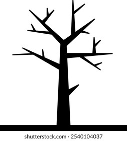 Silhouette of a leafless tree with angular branches extending from the trunk, depicted in black.